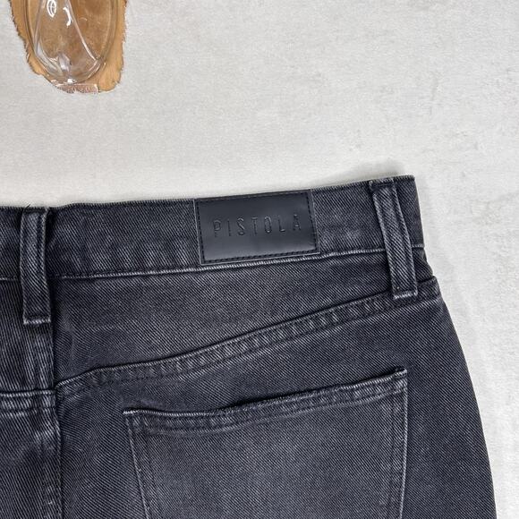 Pistola Jeans Womens 29 Black Distressed High Rise Straight Leg Button Fly Denim - Picture 12 of 14